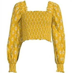Veronica Beard Emerie Smocked Print Crop Top - Size 4